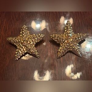 SPARKLY GOLD STAR RHINESTONE CLIP ON EARRINGS. 1 1/2”.